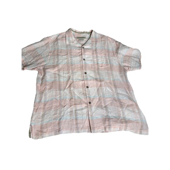 Tommy Bahama 100% Linen Button Down Men’s XL Pink Plaid Short Sleeve Beach Shirt - Picture 1 of 7